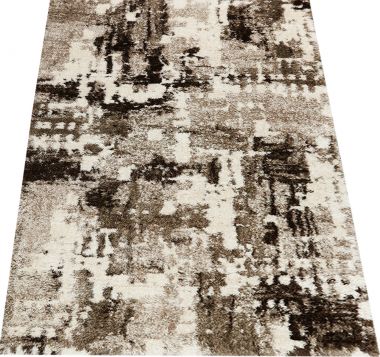 NOWOCZESNY DYWAN PUFFY BEŻOWO-BRĄZOWY SHAGGY POLIESTER